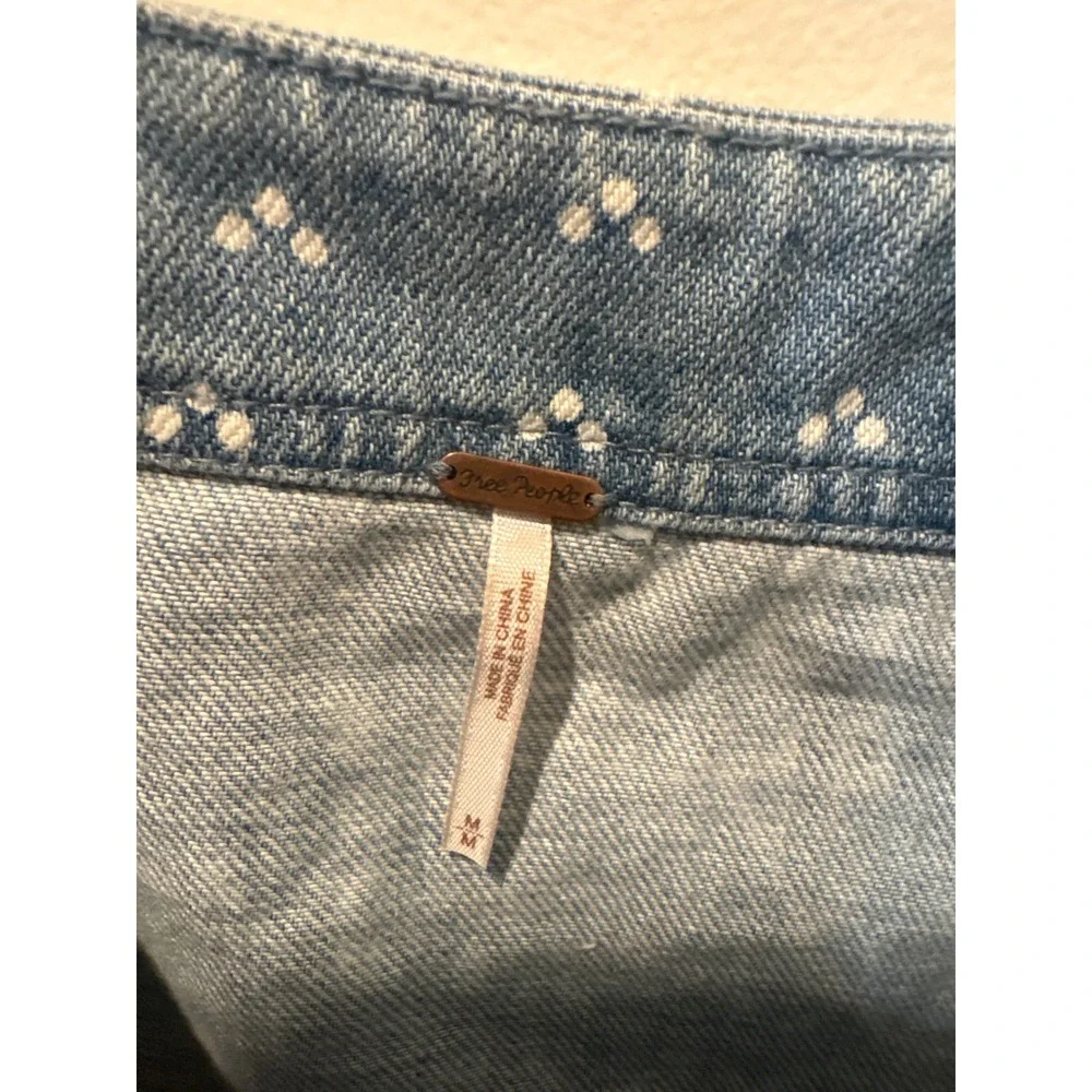 Free People Blue Floral Print Denim Crop Top Button Front Square Neck Medium